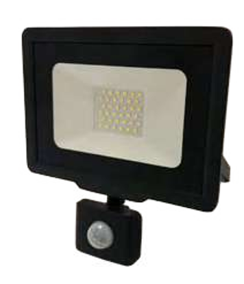 Εικόνα της LED SMD Προβολέας Μάυρος City Line Με PIR Sensor Καλώδιο 70 cm 20W Ψυχρό Λευκό