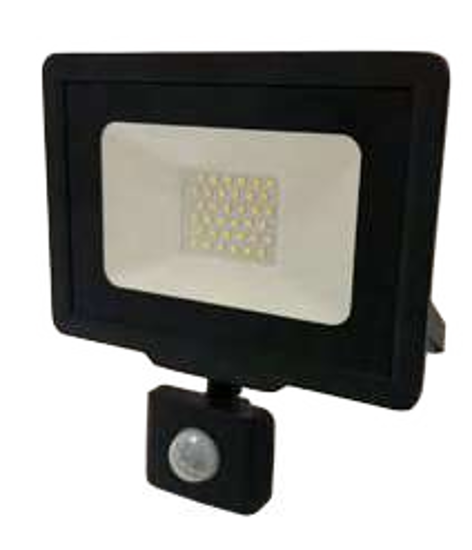 Εικόνα της LED SMD Προβολέας Μάυρος City Line Με PIR Sensor Καλώδιο 70 cm 20W Θερμό Λευκό