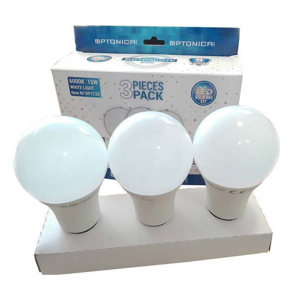 E27 Led Λάμπα A65 1320Lm Πακέτο 3 Τεμαχίων 15Watt Θερμό λευκό