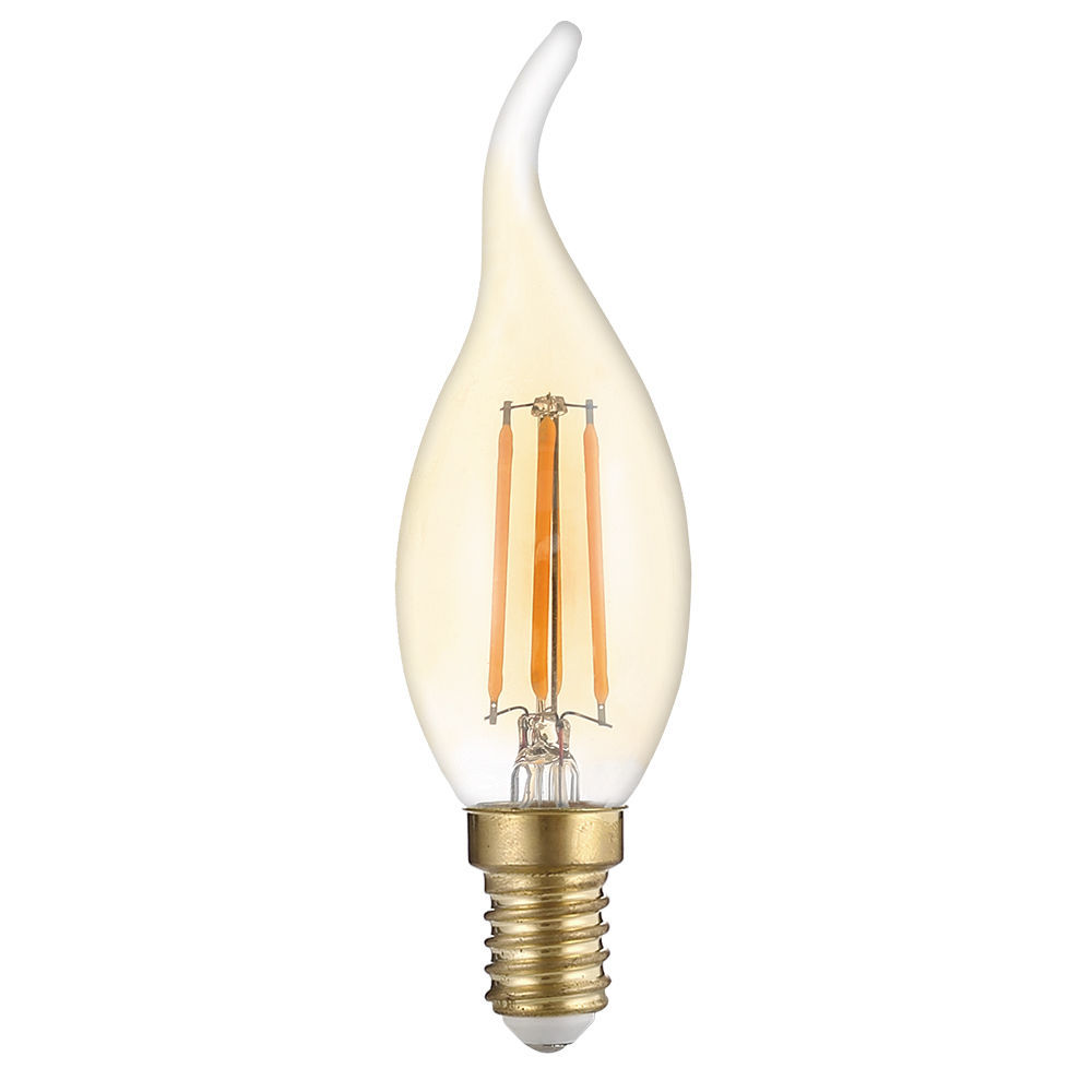 Led Κερί Φλόγα C35 E14 Filament Gold GlassDimmable 4Watt Θερμό Λευκό