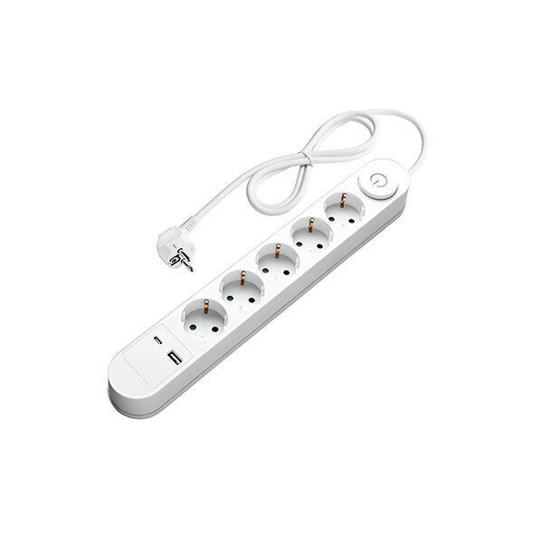 Πολύμπριζο 5 Θέσεων και 2xUSB (Type A- Type C) με Διακόπτη, Καλώδιο 1.5 m