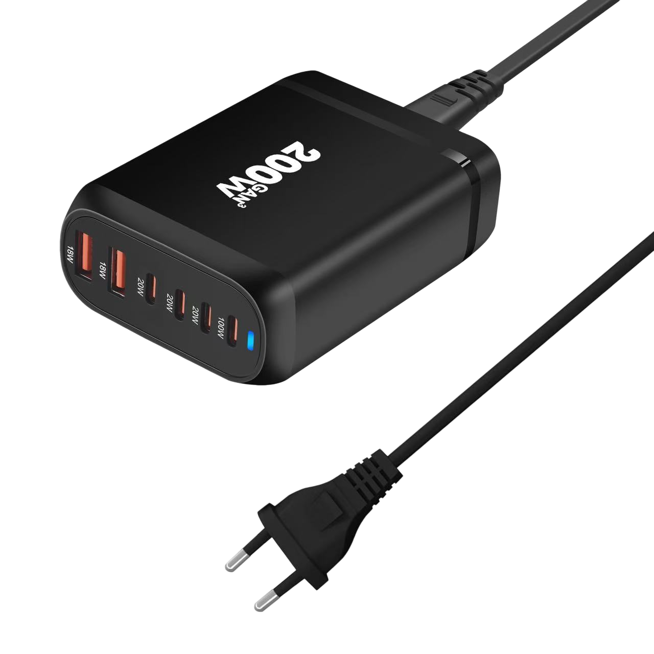 Αντάπτορας Φόρτισης συσκευών USB με Πρίζα EU 200W (4xType-C / 2xType-A)