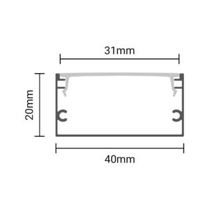 EuroSpot Προφίλ Αλουμινίου Μαύρο Για Led Ταινίες L=2m 40x20mm NW=31mm Γαλακτερό Κάλυμμα