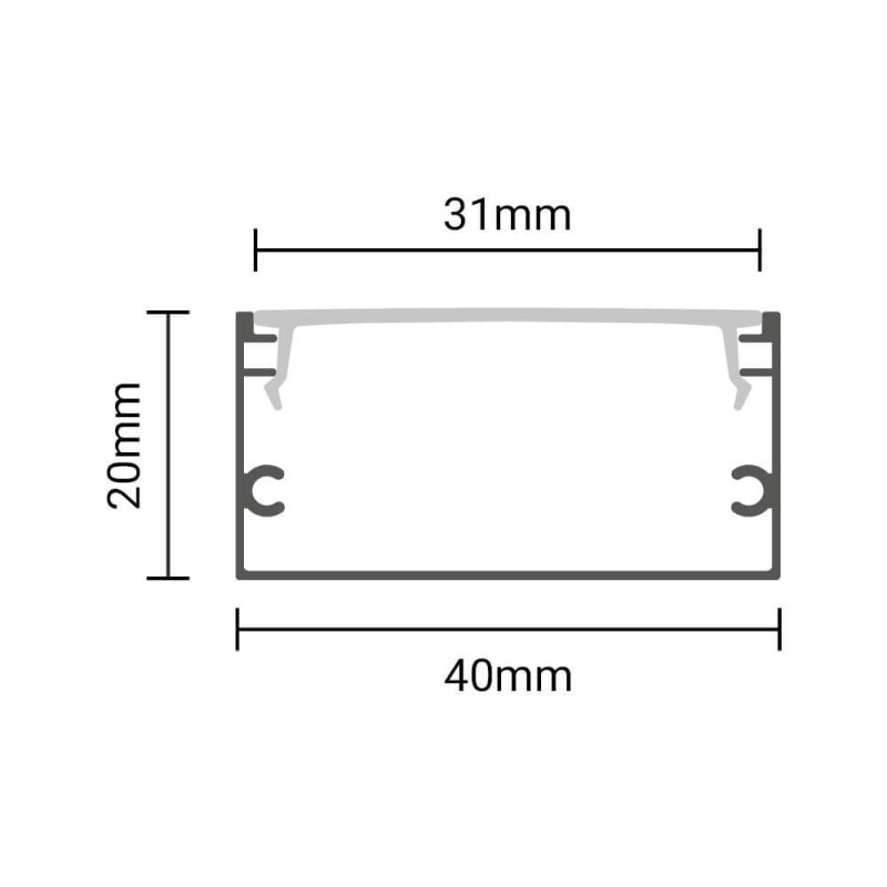 EuroSpot Προφίλ Αλουμινίου Ασημί Για Led Ταινίες L=2m 40x20mm NW=31mm Γαλακτερό Κάλυμμα - Image 2